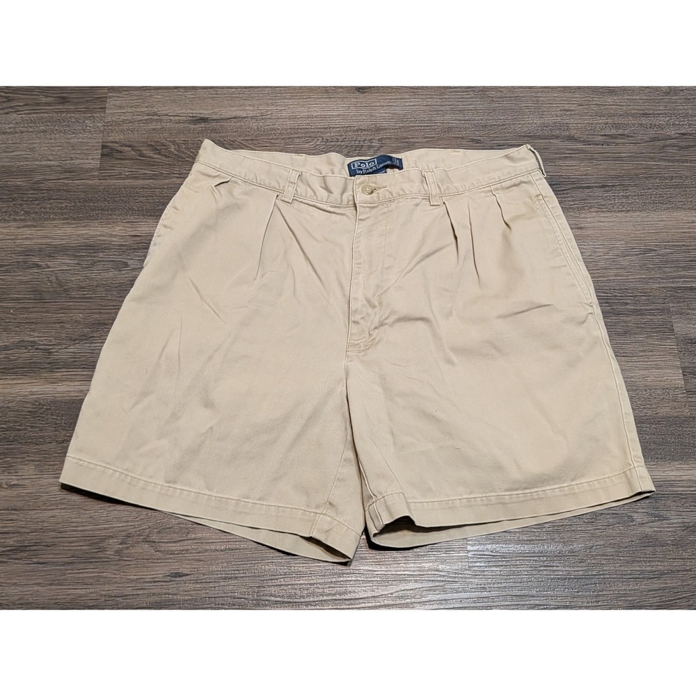 Polo Ralph Lauren Andrew Short Mens 35 Khaki Tan Pleated Chino Shorts Cotton